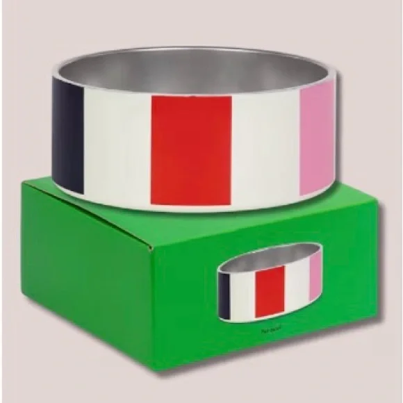 NEW kate spade multi-colored Striped Dog Bowl. pink/red/blue/green adorable! - Picture 2 of 10